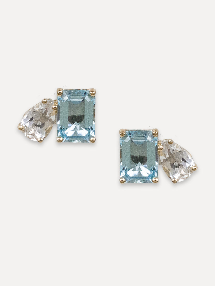 14K Sky Blue & White Topaz Studs