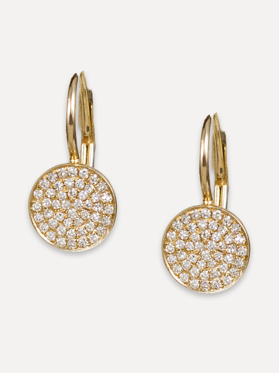 14K Diamond Disc Lever Back Earrings