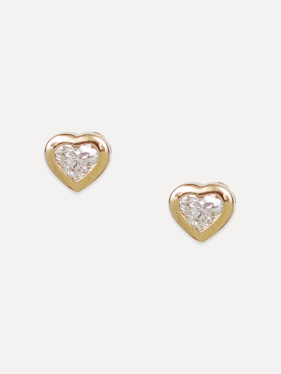 14K Diamond Bezel Mini Heart Studs